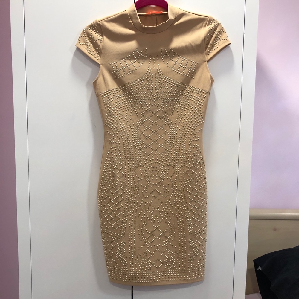 Beaded beige midi dress